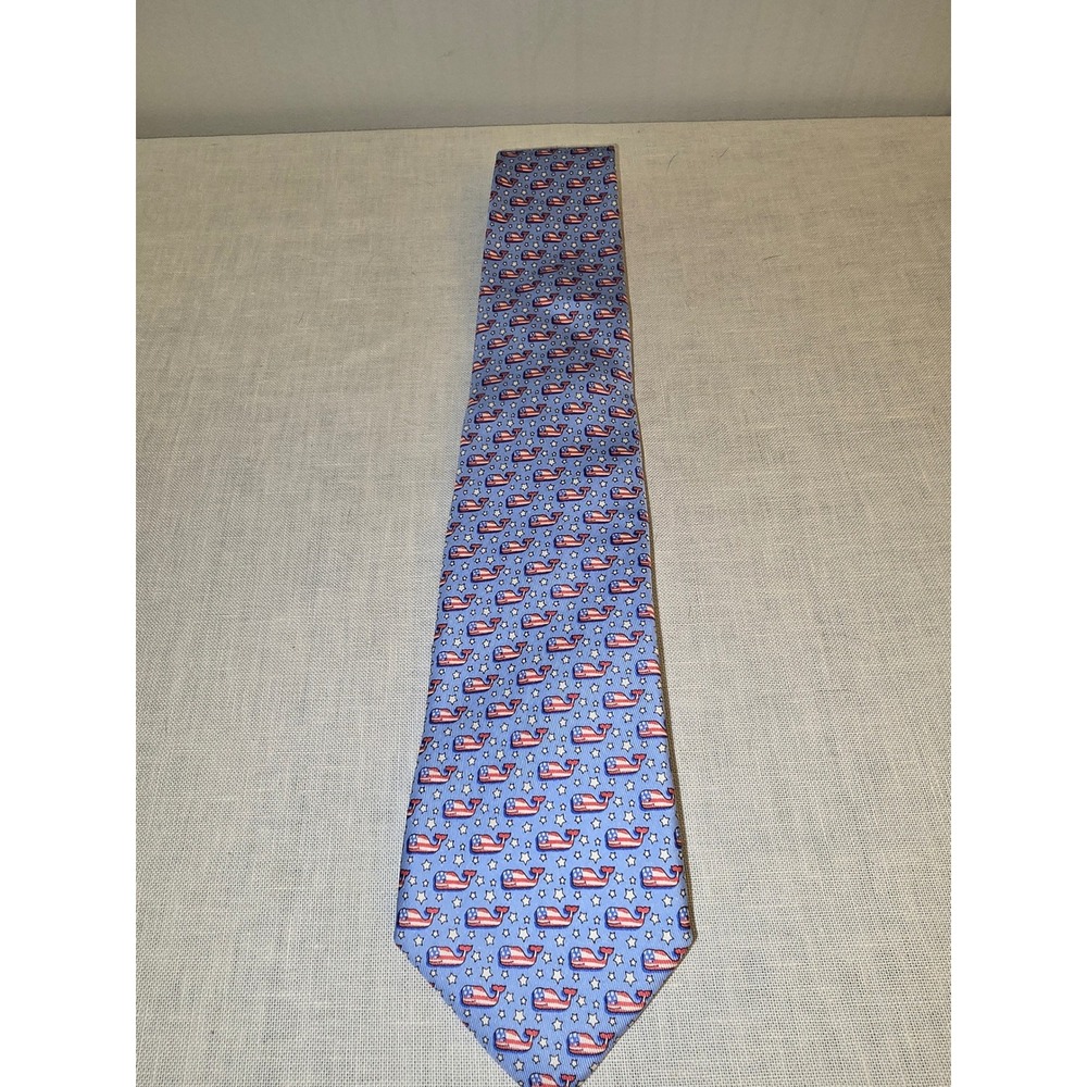Vineyard Vines Mens Necktie Blue American Flag Whale Stars OS NWT